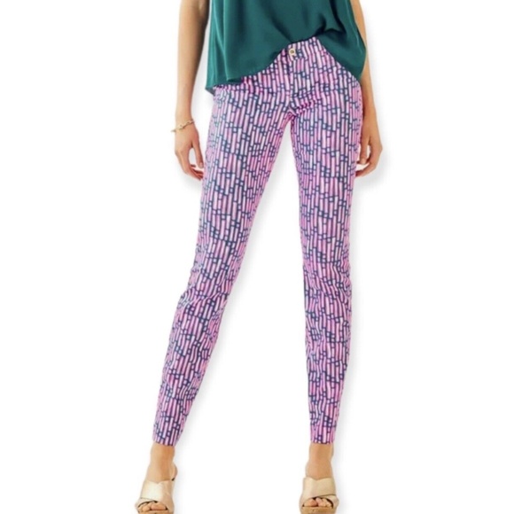 Lilly Pulitzer Kelly Skinny Ankle Mandevilla Slathouse Stripe Pants Women sz 4 - Picture 1 of 7